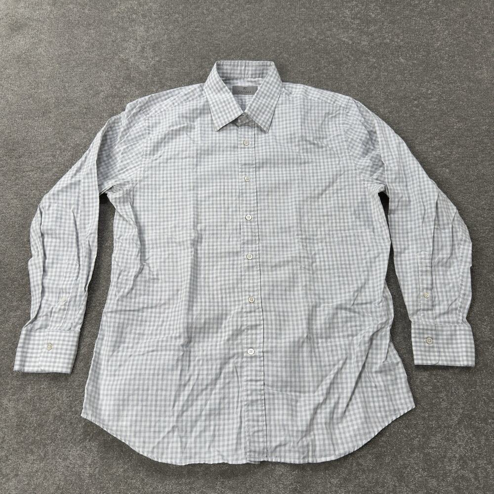 Canali Made In Italy Mens‎ XL Long Sleeve Gingham Button Down Dress Shirt Gray